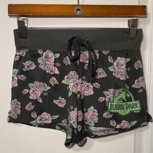 Jurassic World Jurassic Park Dark Green Pink Floral Pajama Shorts Size XS EUC